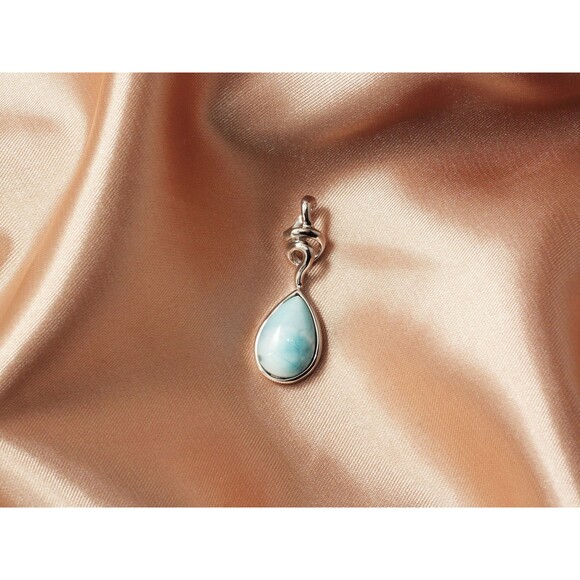 LARIMAR NECKLACE CURVED Necklace Pendant, Chain Necklace with Natural Gemstone - Picture 1 of 10